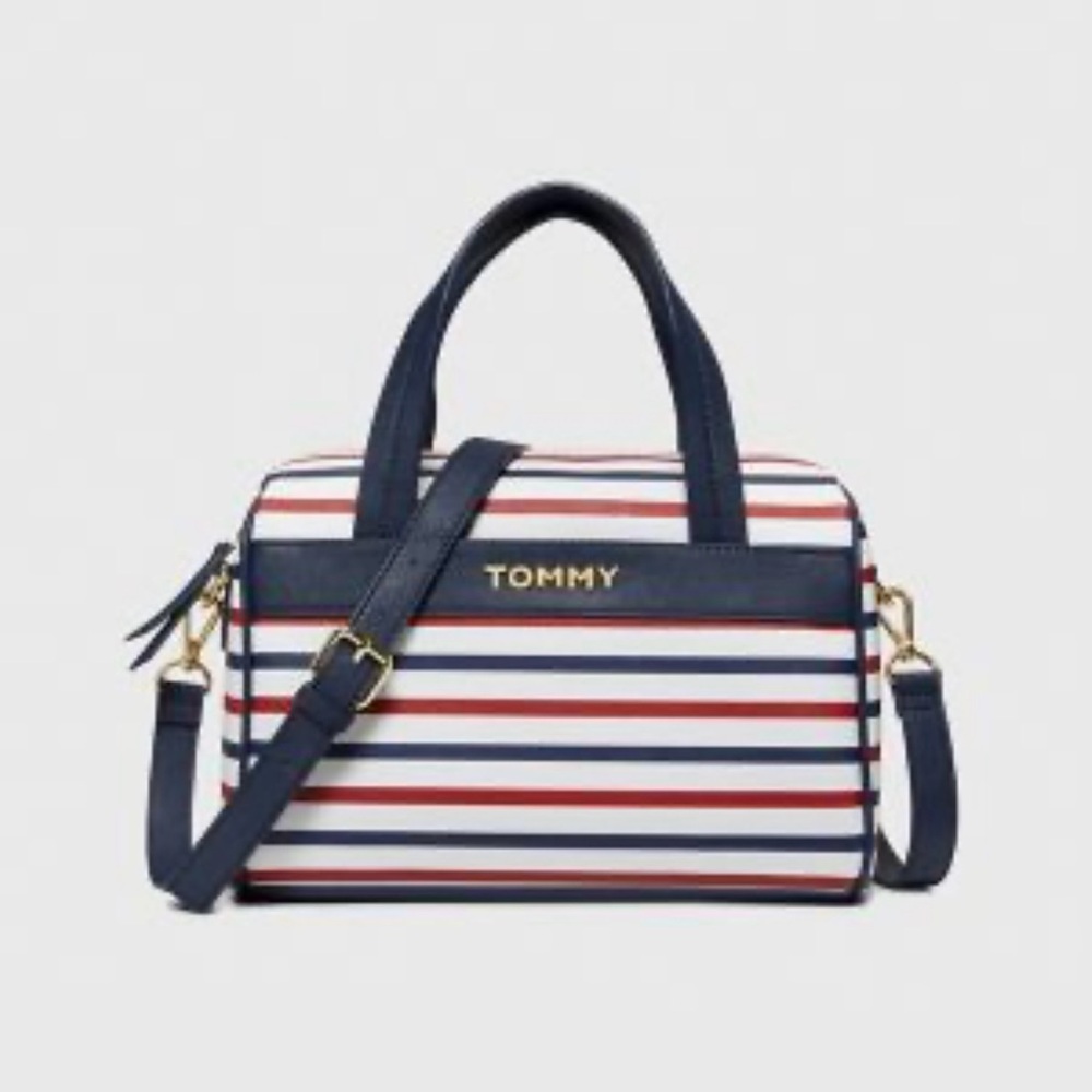 Tommy Hilfiger Red, White, and Blue Striped Satchel